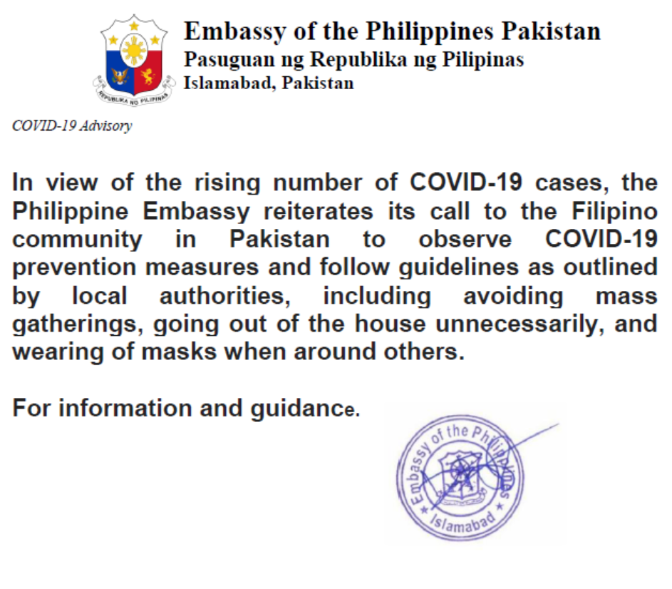 Philippine Embassy Advisory